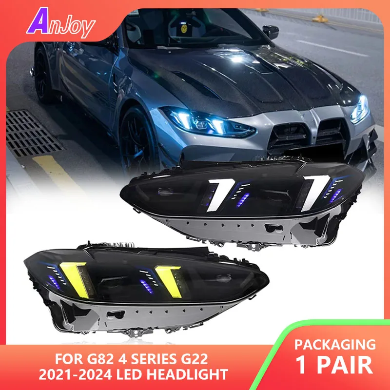 

Автомобильные фары для BMW G82 4 серии G22, светодиодные фары 2021-2024, фары DRL, указатель поворота, дальний свет, клыки, стиль, линза проектора