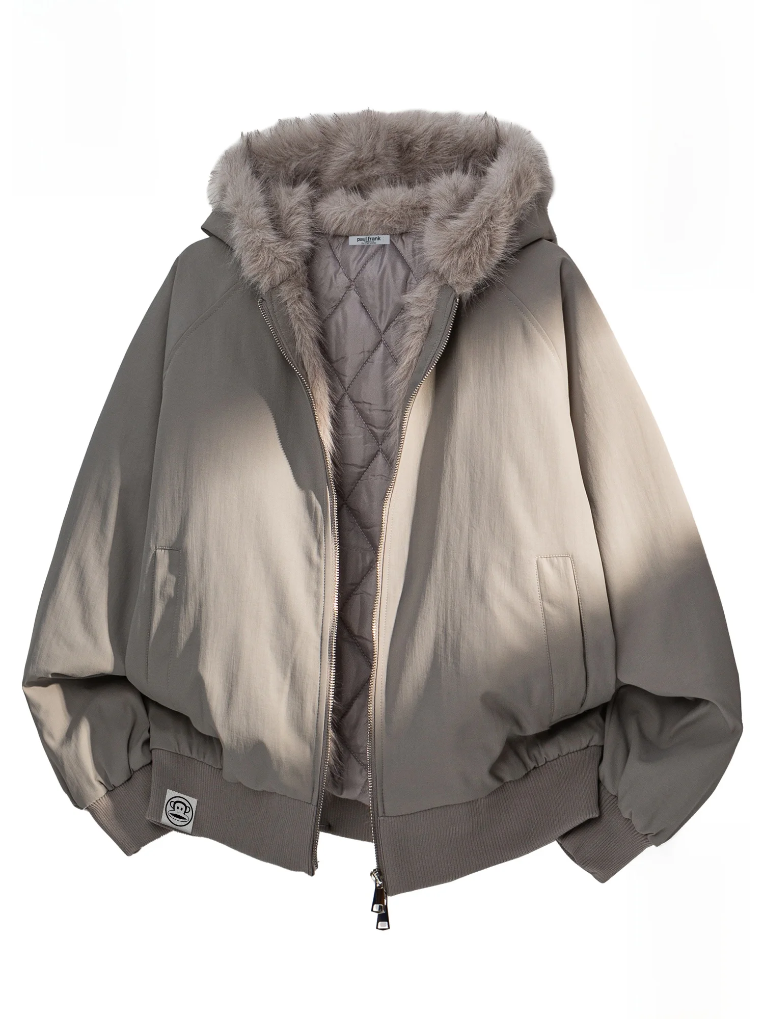 

Зимняя куртка Paul Frank для мужчин с меховым воротником, капюшоном, застежкой-молнией, теплая, молодежная, модная, с дизайном обезьяны с большим ртом