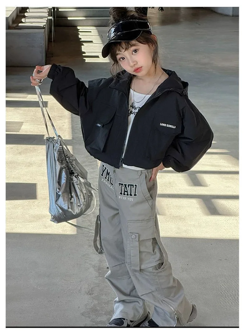 Spring Girls Windproof Workwear Coat Autumn Kids Short Windbreaker Jackets Children Clothes Baby Thin Trench Outerwear 5-14Y