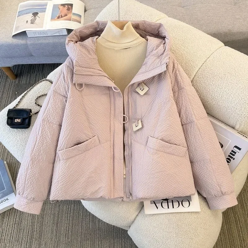 

Korean Femme Loose Cotton Padded Jacket 2025 Women Fashion Hooded Down Cotton Tops Outwear Winter Lady Casual Puffer Short Coat