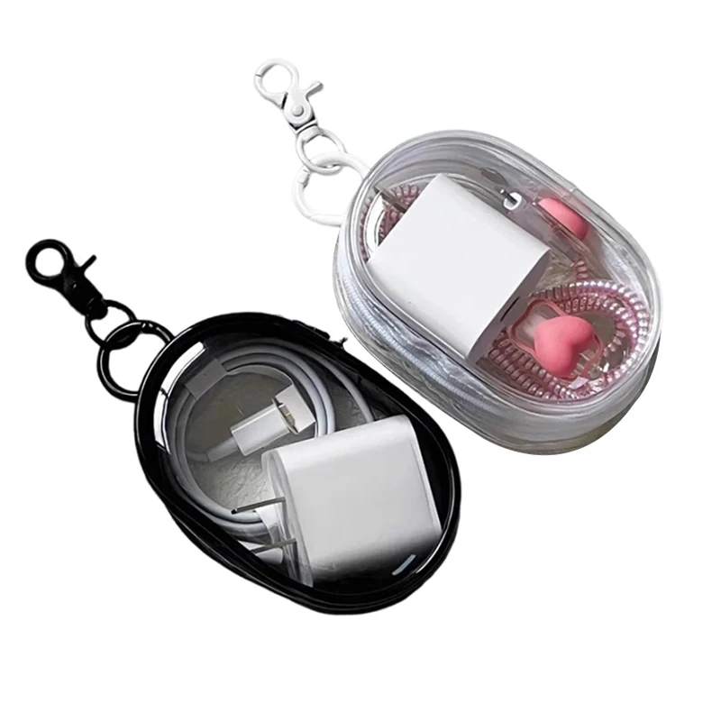 Multifunctional Clear Data Cable Storage Box Outdoor Travel Headset Storage Bag Data Cable Round Storage Bag