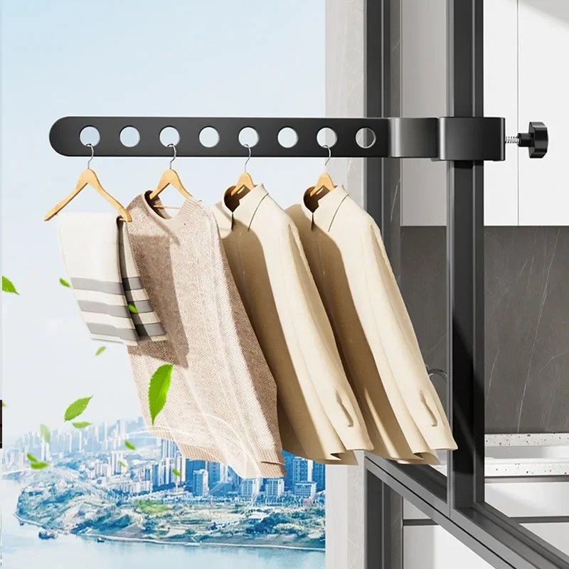 Foldable Rotatable Black Clothes Rack Clothes Hangers Wall Mounted Hanger Drying Rack SpaceSaving Aluminum Clothes Organization