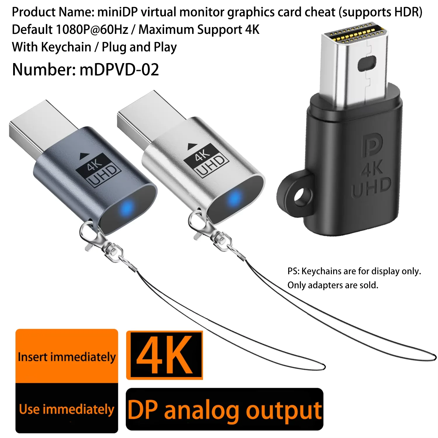Mini DP Display Port Dummy Plug Headless Ghost Display Emulator EDID Dongle for PC Graphics Card Support 1080P@60Hz 4K@17Hz view 5