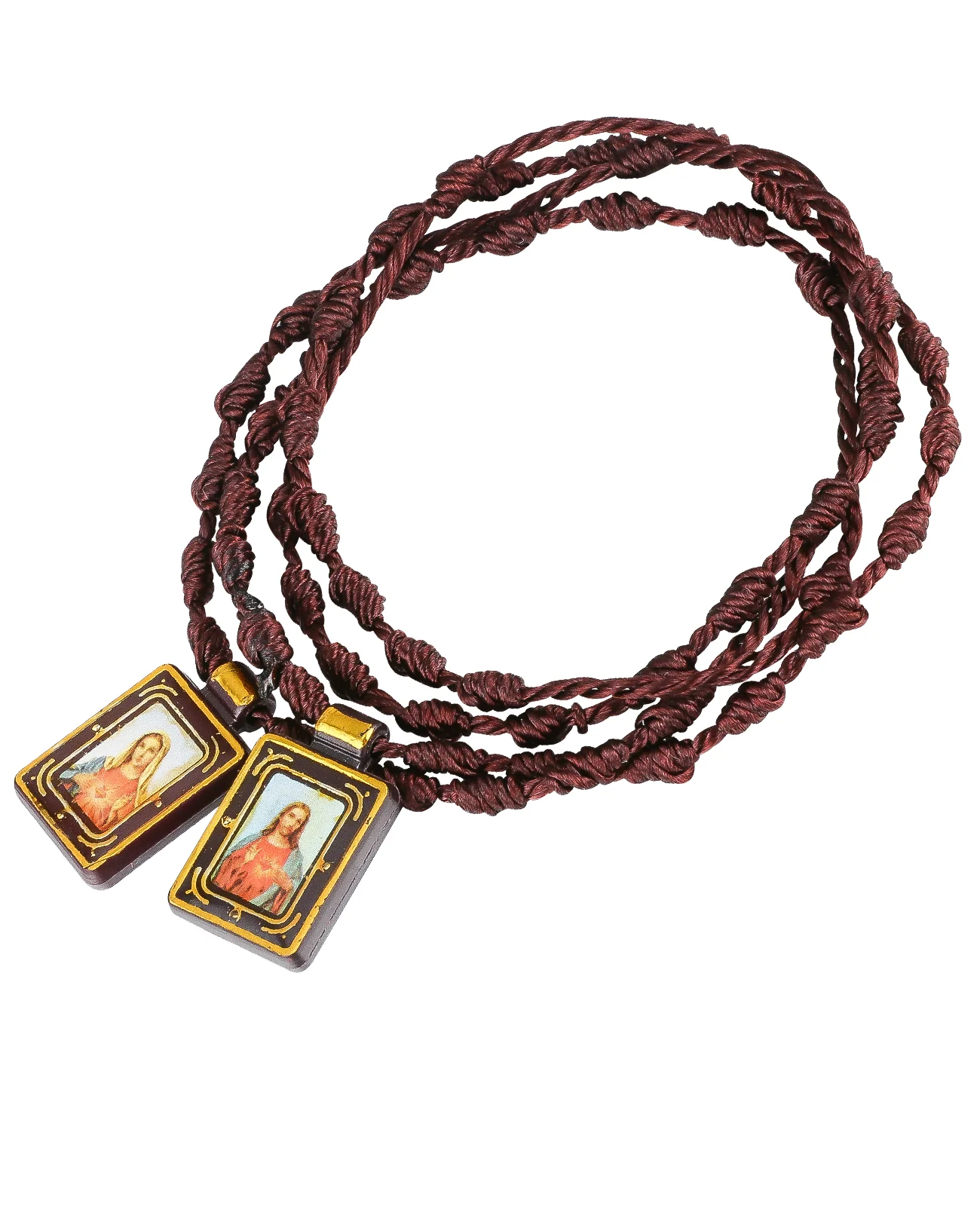 Immaculate Heart Virgin Mary Square Medal Catholic Sacred Heart Jesus Braided Cord Chain Scapular Necklace Devotional Gift
