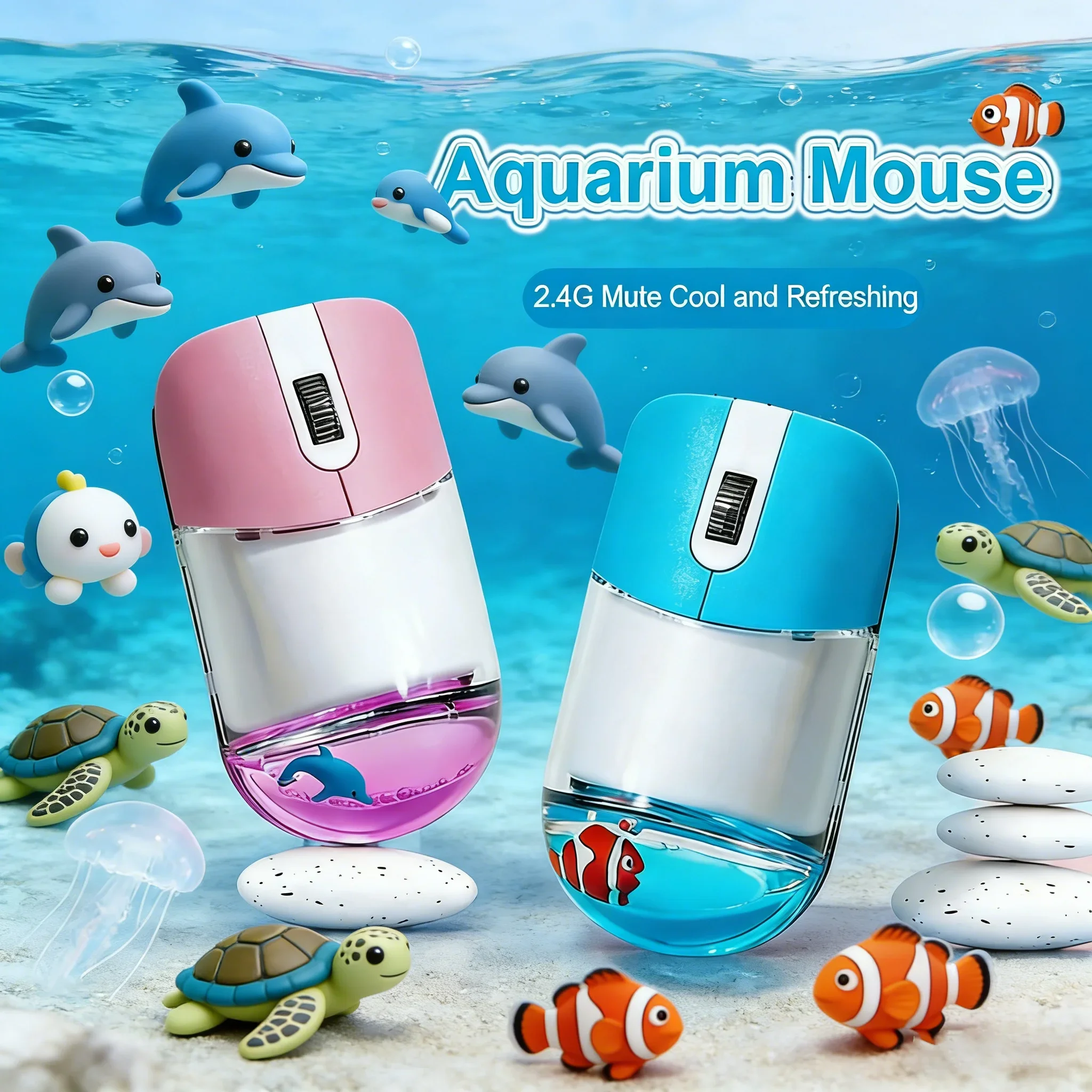 2.4G Liquid Wireless Mouse Cute Floating Animal Silent Click For Office Laptop PC Gift