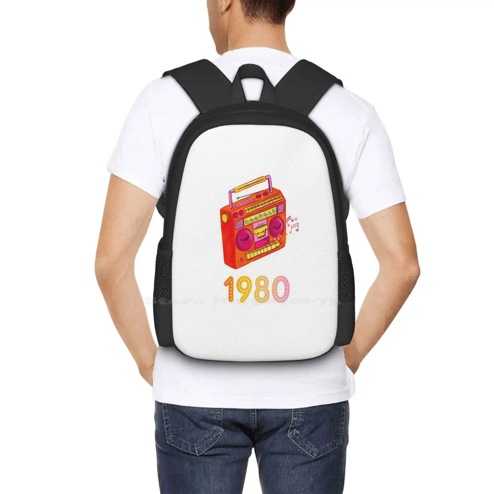 1980 Large Capacity School Backpack Laptop Bags 1980 80S Vintage Retro Cassette Player Music Birthday