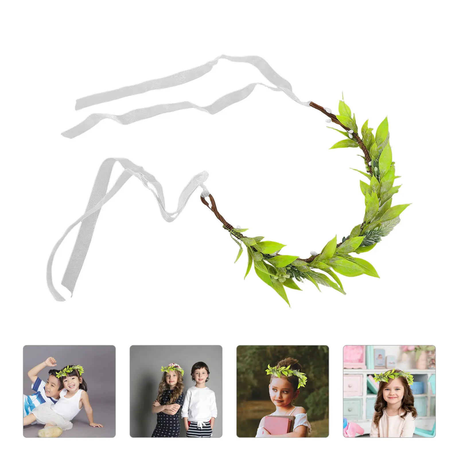 

Искусственный зеленый цветочный венок ручной работы для девочек, легкая повязка на голову в стиле бохо, цветочный венок для волос для свадьбы, дня рождения, фотосессии