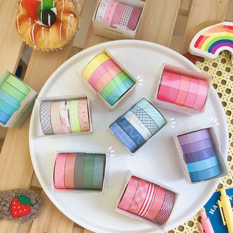 5 Rolls Basic Series Journal Colourful Washi Tape Scrapbooking Morandi Color Masking Tape Journaling Material School Supplies