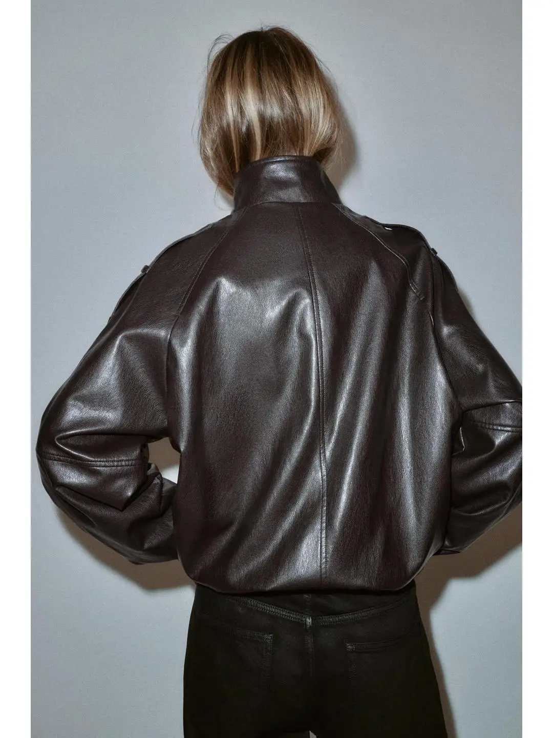 Casual Sle Long Sve Colletto alla coreana Jaet Capispalla Chiusura con cerniera decorativa Pelle come tessuto Cappotto invernale Faion per giovani