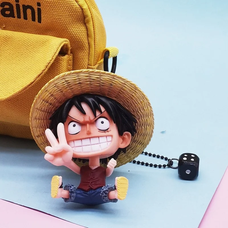 One Piece Anime Keychain, Luffy Sanji Usopp Sabo Chibi Figure Pendant, 3D PVC Keyring for Bag/Car, Cartoon Fans Collectible Gift view 3