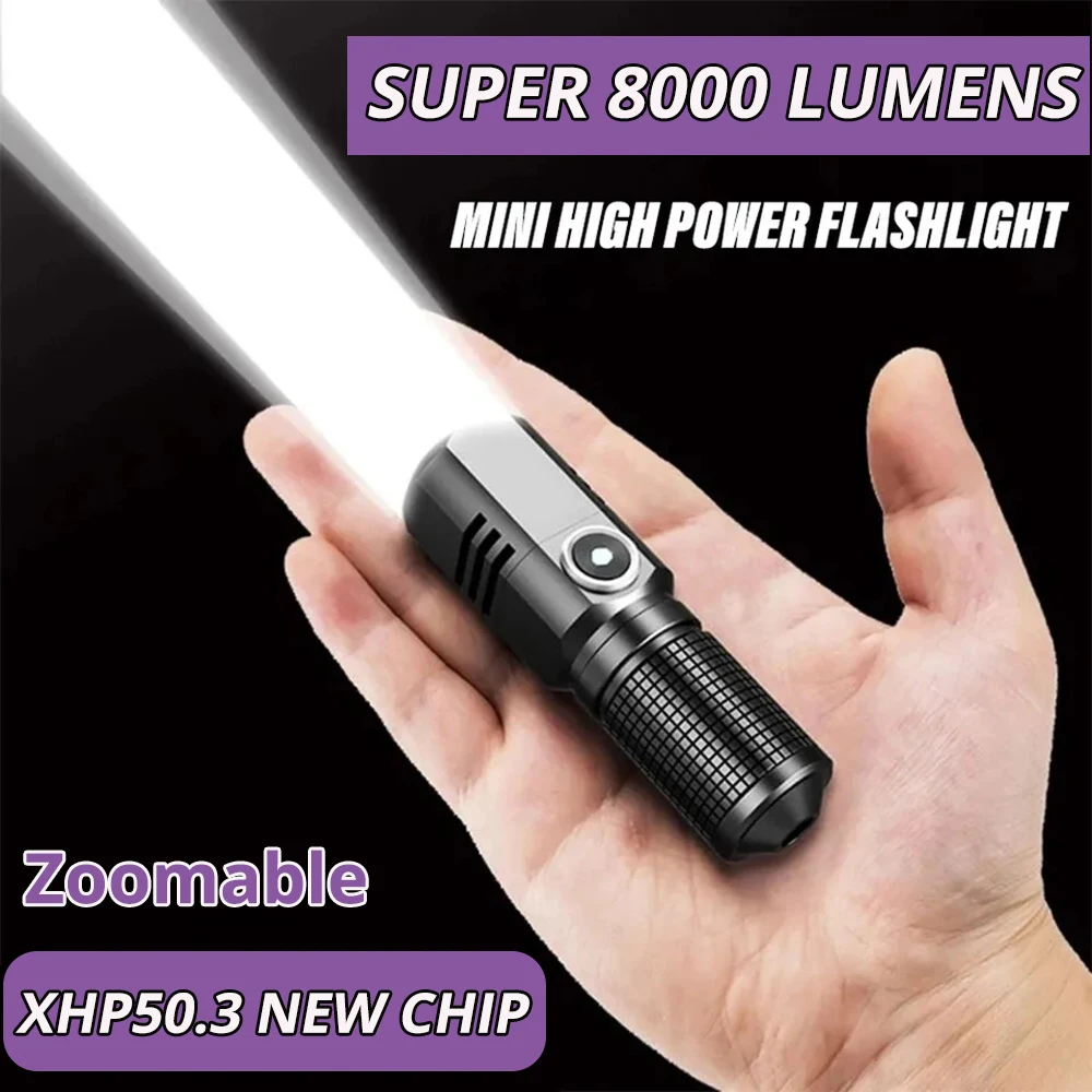 Super Bright EDC XHP50.3 ไฟฉาย LED USB ไฟฉาย Type-c ชาร์จซูมโคมไฟตกปลาที่มีประสิทธิภาพ 3 โหมด Camping โคมไฟ