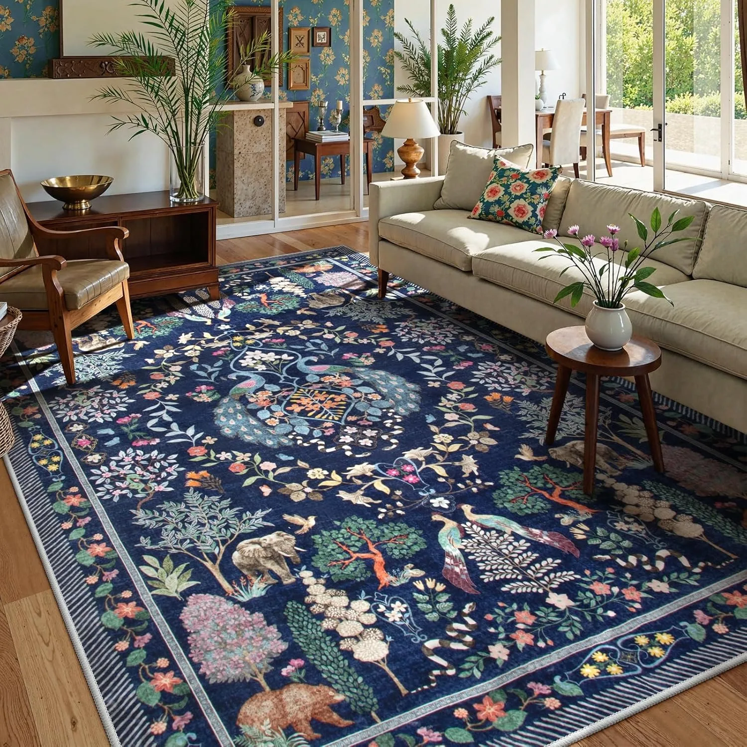 

Living Room Carpet Stylish Retro Floral Large Area Bedroom Bedside Soft Floor Mat Leisure Area Coffee Table Rug Ковер Tapis 러그