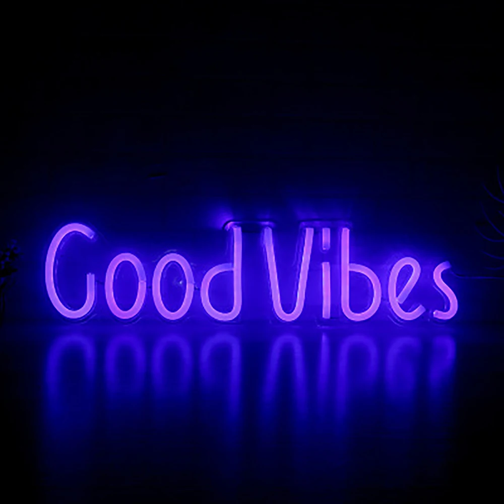 OPEN GoodVibes Neon Sign LED Light Bar Party Tube Handmade Visual Artwork Neon Sign for Shop Window Art Wall Decor USB Powered