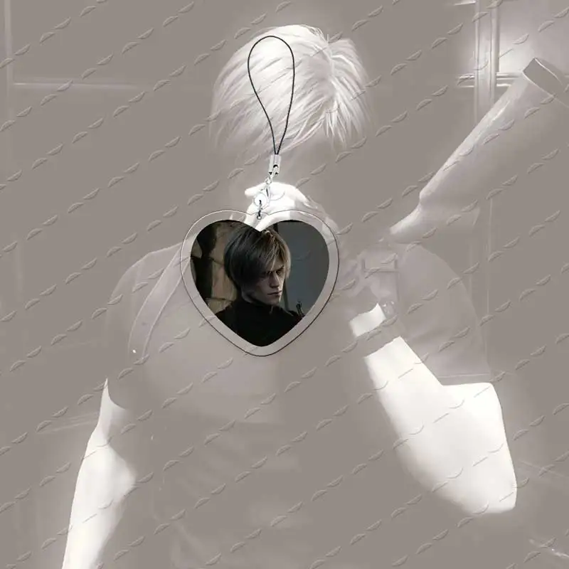 Hot Horror Video Game Leon Love Heart  Acrylic Mobile Phone Charms Accessories Kennedy Small Pendant Phone Chain Fans Gifts