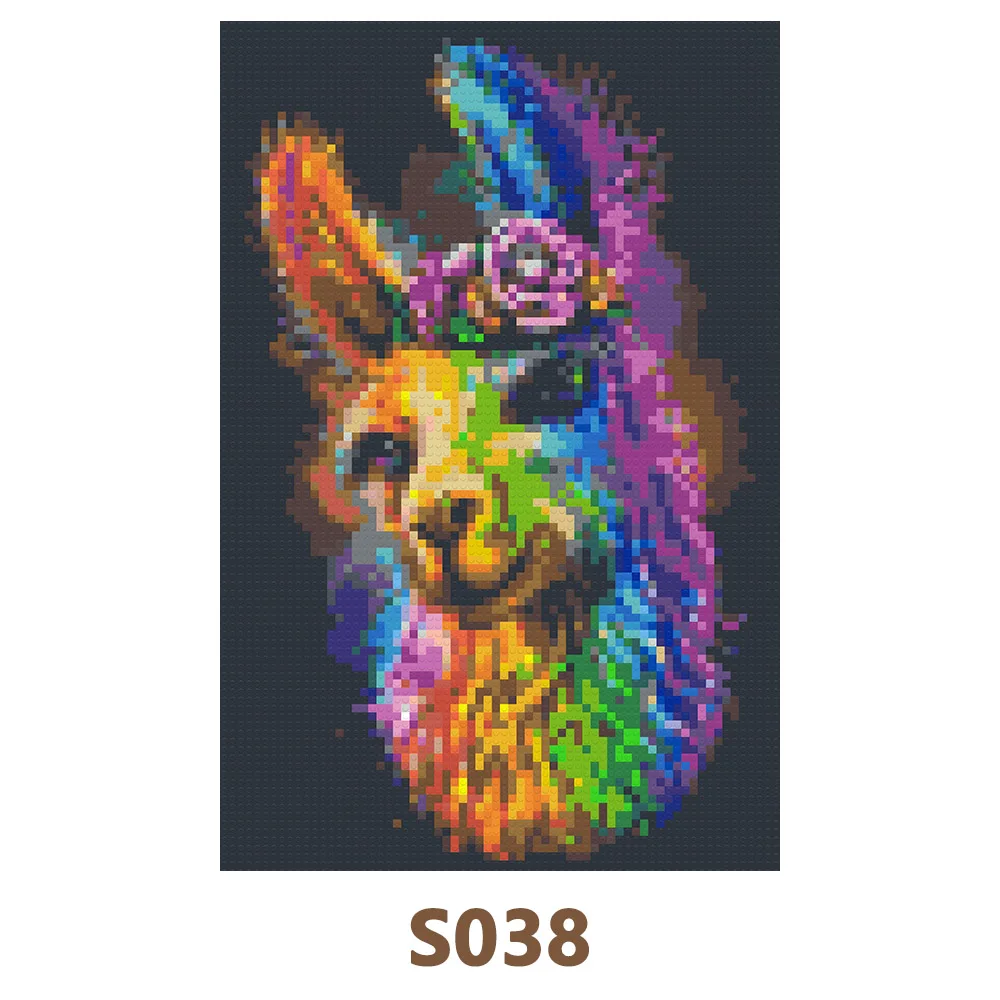 Alpaca Animal Painting Mosaic DIY S038 Sheep Building Blocks Wall Art Home Toys Painting Pixel Decoration Creative Mural Gifts