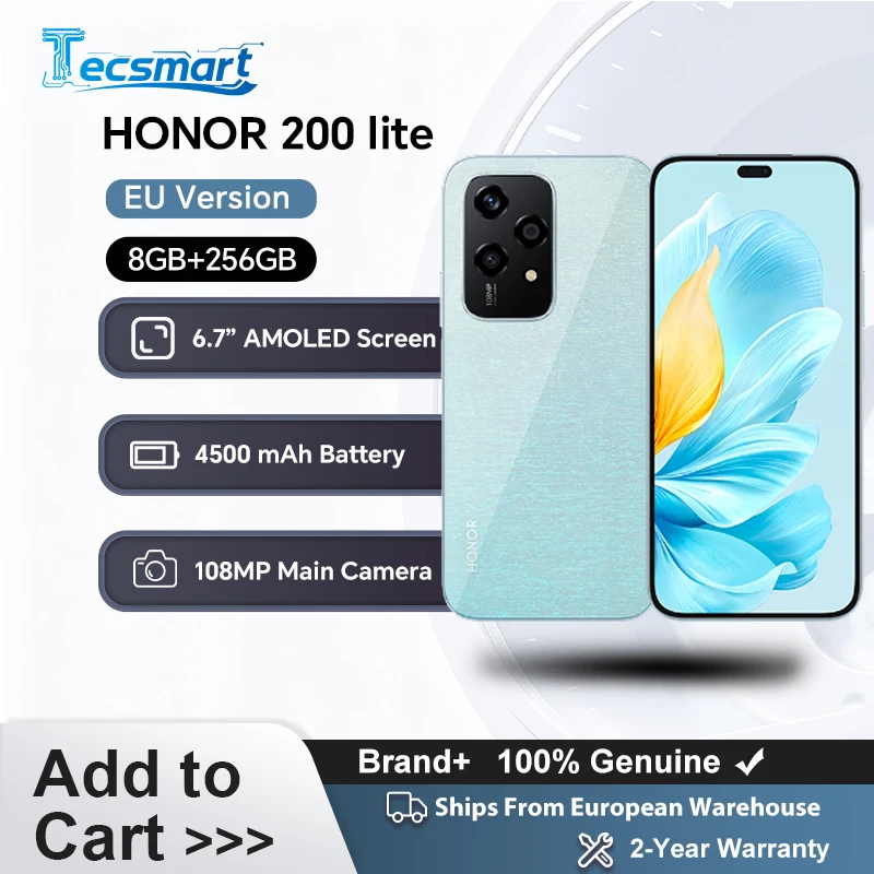 HONOR 200 Lite, version européenne, smartphone 5G, appareil photo 108MP, batterie 4500mAh, écran AMOLED anti-chute de 6,7 pouces, double SIM, léger HONOR 200 Lite, version européenne, smartphone 5G, appareil photo 108MP, batterie 4500mAh, écran AMOLED anti-chute de 6,7 pouces, double SIM, léger