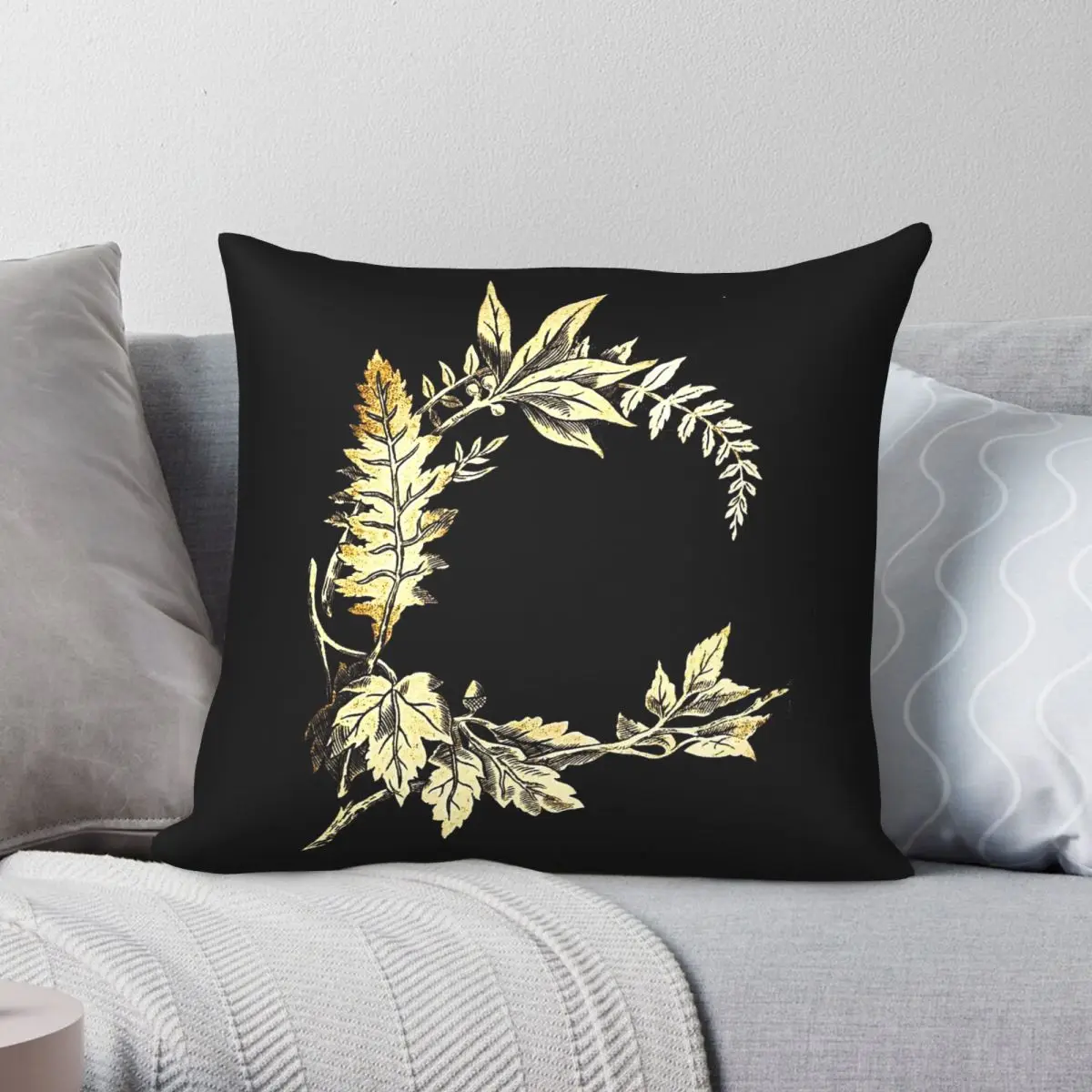 Vintage Etched Golden Leaves Square Pillowcase Polyester Linen Velvet Creative Zip Decor Pillow Case Home Cushion Case