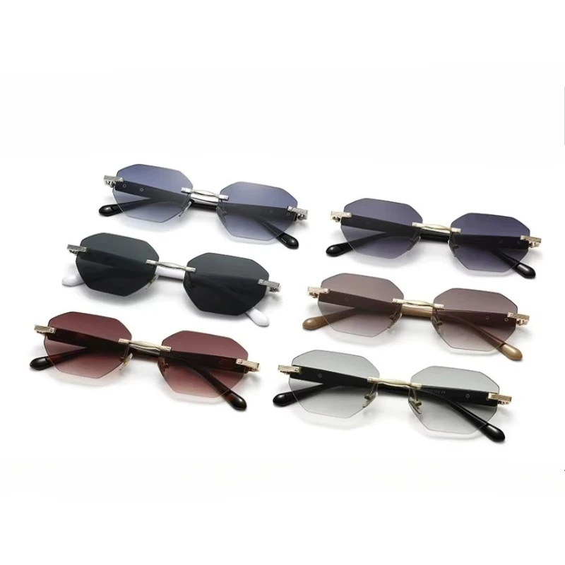 New Classic Versatile Cutting Edge Polygon Frame UV400 Sunglasses Outdoor Rimless High Definition Ultralight Anti-UV Sun Eyewear
