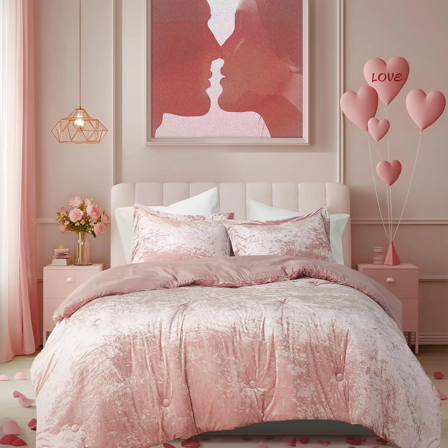 

Роскошный комплект постельного белья из вельвета с микрофиброй (обратная сторона), всесезонный, уютный, нежно-розовый, размер Full/Queen, 3 предмета