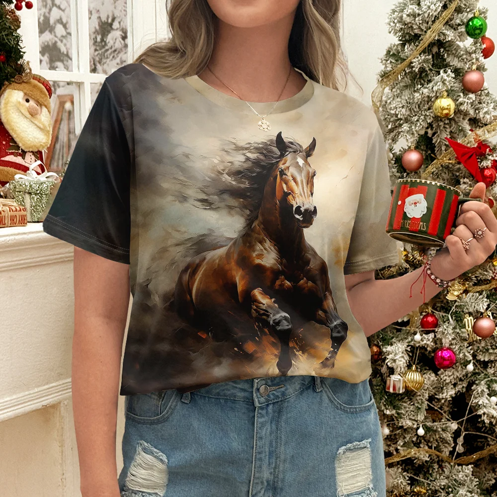 تي شيرت نسائي صيفي رائج البيع لعام 2025 أنيق مطبوع ثلاثي الأبعاد بأكمام قصيرة تي شيرت نسائي ملابس الشارع