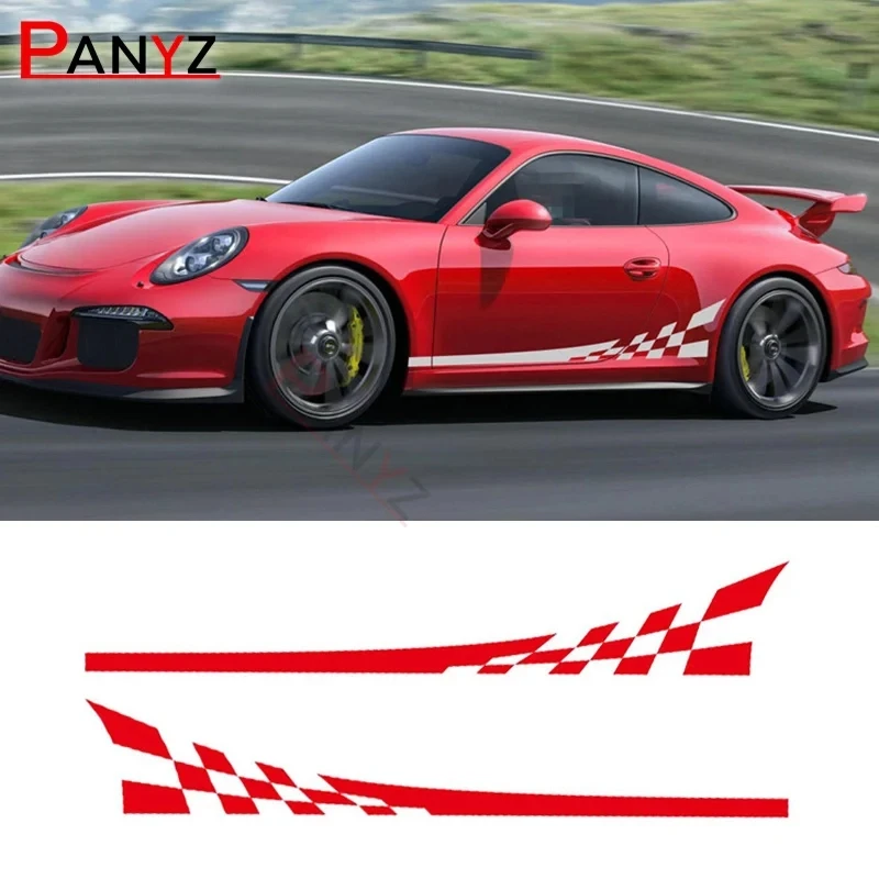 

Гоночный флаг, графическая наклейка, боковая юбка на дверь автомобиля, виниловые наклейки для Porsche 911 997, внешние аксессуары, спортивная наклейка в полоску