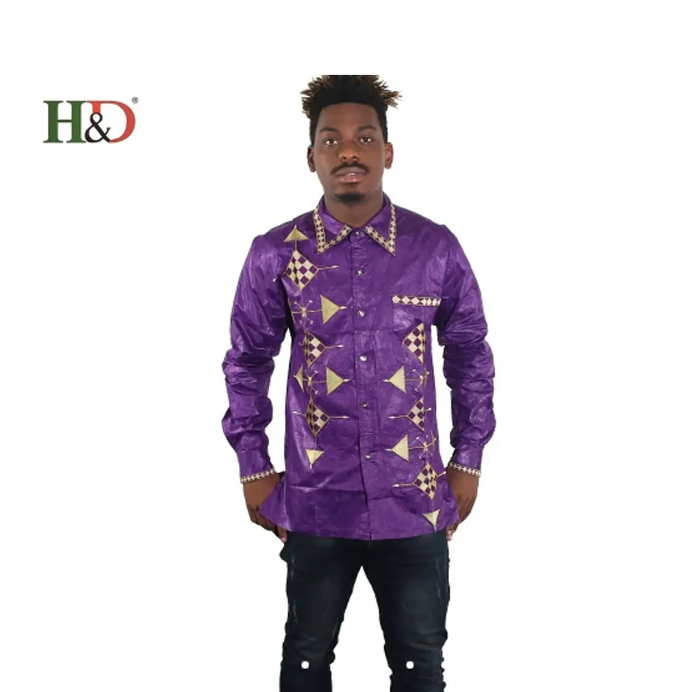 

H&D African Mens Clothing Traditional Ankara Dashiki Men Shirt Embroidery Shirt Fashion Print Bazin Yellow 2024