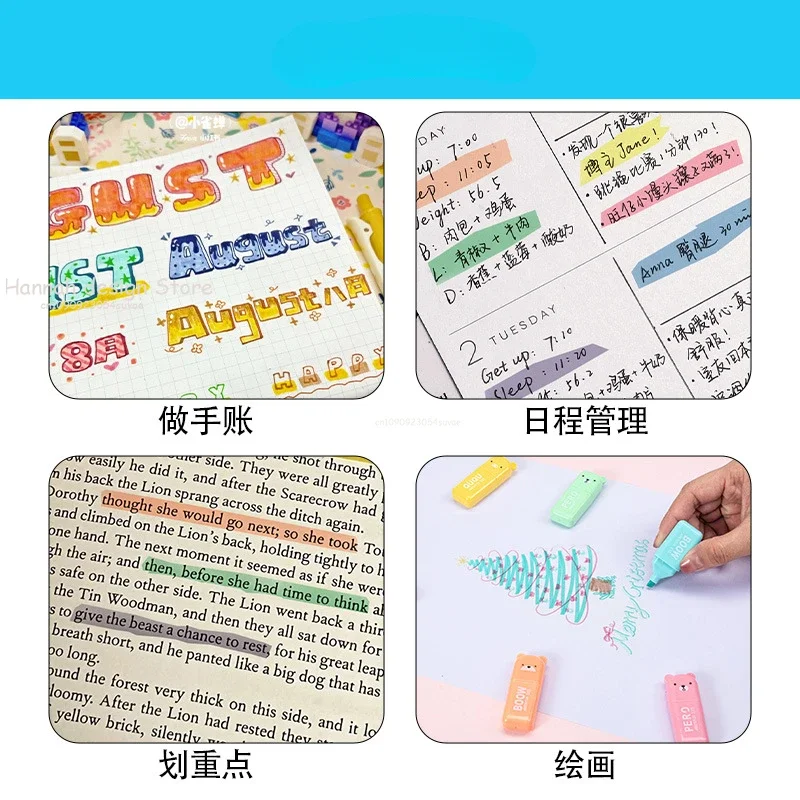 6pcs/Set Cute Cartoon Mini Highlighter Pens Kawaii Macaron Colors Markers Diary Highlighter Stationery School Office Accessories