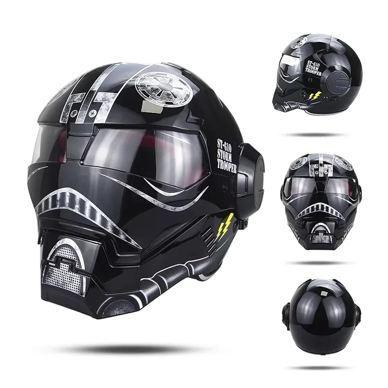 خوذة دراجة نارية كلاسيكية كاملة الوجه من ترانسفورمرز - تصميم عتيق قابل للطي للرجال - معدات ركوب جرافيك خفيفة الوزن