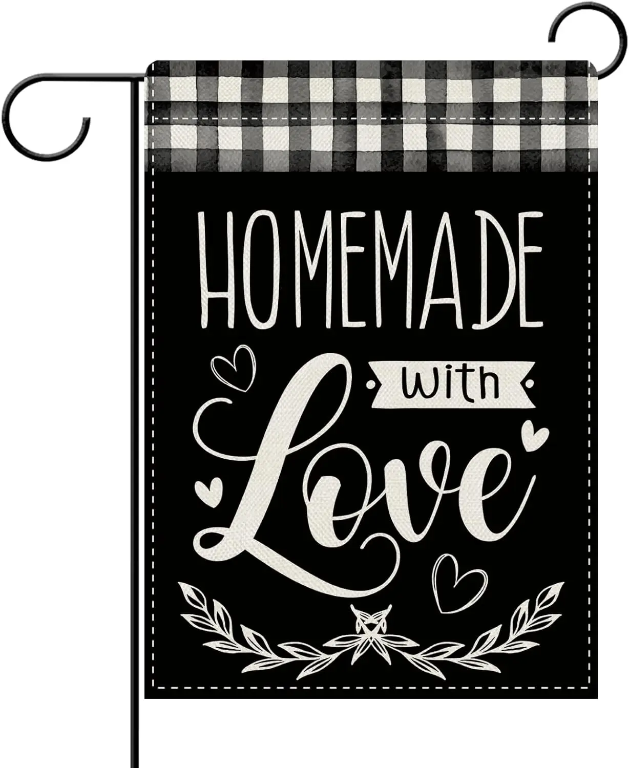 Dyrenson Homemade with Love Decorative Garden Flag, Vintage Rustic Family Black White Buffalo Plaid Bakery Yard Outside Home ZZM