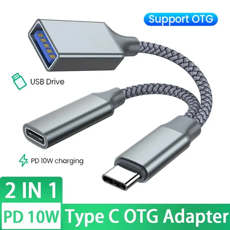 Two In One OTG USB Cable with PD Charging Adapter Type C to USB A Adapter with PD Charging 2 Port For IOS 13 for iPhone Samsung