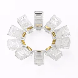 20/50/100 sztuk RJ45 kable Ethernet moduł wtyk złącze sieciowe RJ-45 kryształ głowy Cat5 Cat5e złoty kabel warstwowy