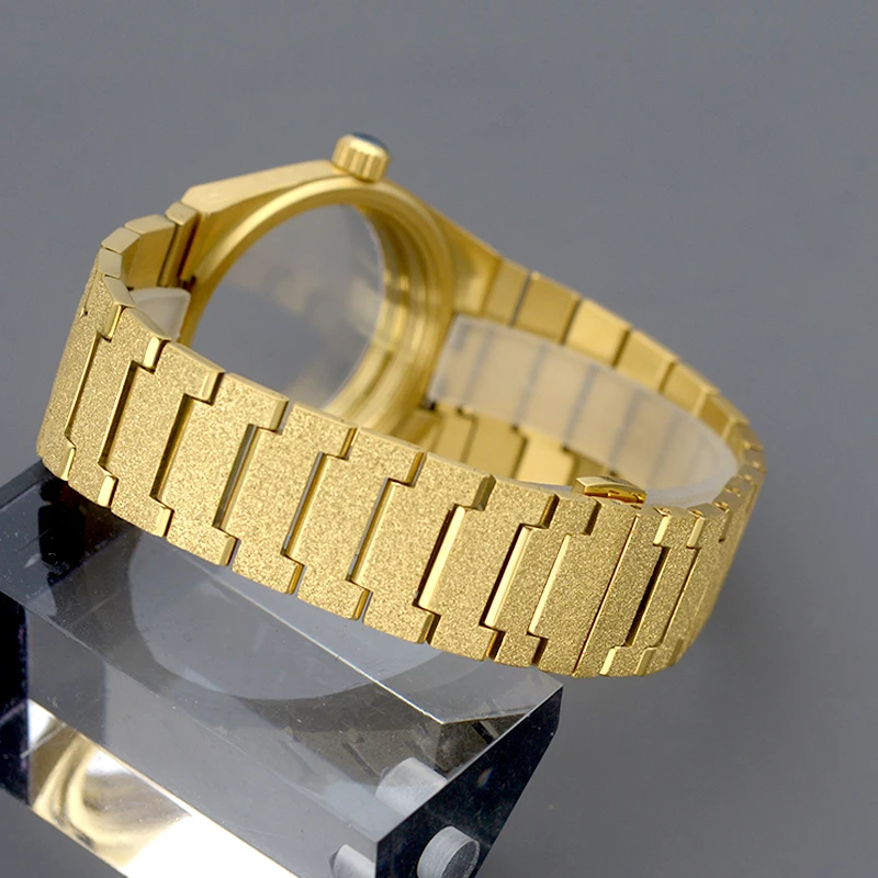 Gold Grit Nail Sand Watch Case With Sapphire Glass 100M Waterproof Fit NH35 NH36 NH34 4R35 4R36 7S26 For Super Player PRX Series