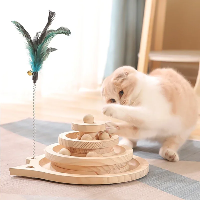 

Pet Triple Cat Amusement Toys Tower Toy Tracks Play Disc Ball Tree Intelligence Wooden Training Kitten 2/3 Levels