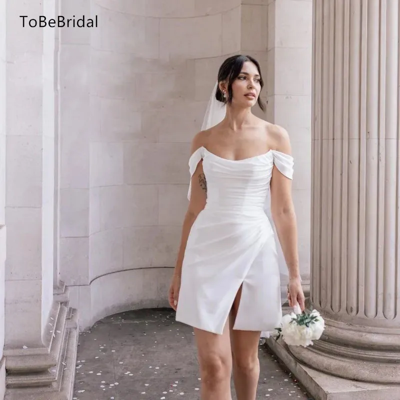 

Короткое свадебное платье ToBeBridal, Белое Атласное коктейльное платье с открытыми плечами и шнуровкой сзади для выпускного вечера, платье для специального мероприятия, дня рождения