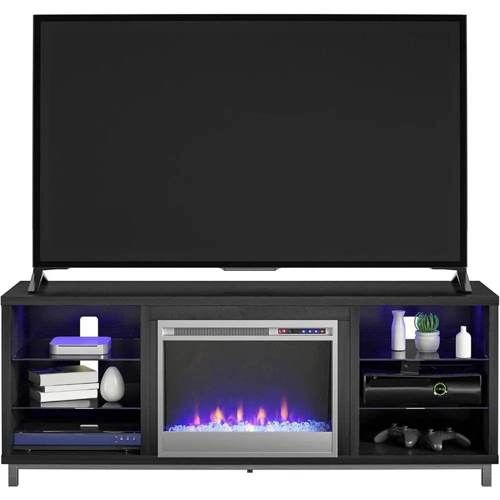 Fireplace TV Stand 70" with LED Lights, The Fireplace Features Adjustable Flame Brightness, With Remote Control, Energy-Saving