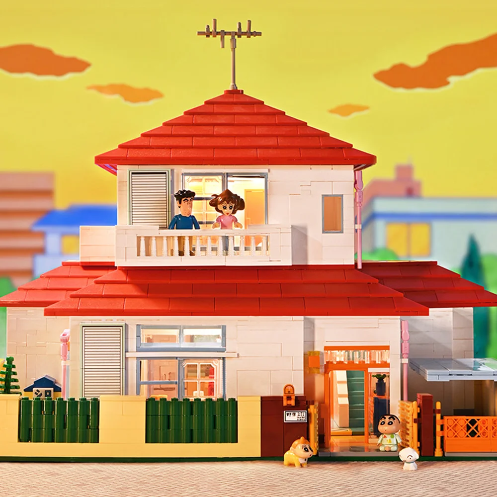 Keeppley Crayon Shinchan Model House Building Blocks Diy Assembly Toy With Lighting Component Anime Peripheral New Year Gift