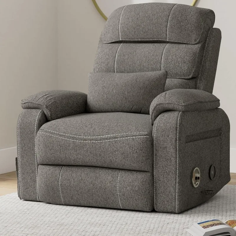 Power Lift Recliner Chair for Adults Elderly Grey Chenille Lay Flat Recliners with Massage Heat, Extended Footrest