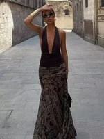 Ruffles Pleated Long Skirts For Women Fashion 2025 New Vintage Printed Midi Skirt High Street Casual Chic Party Skirts - Image 3