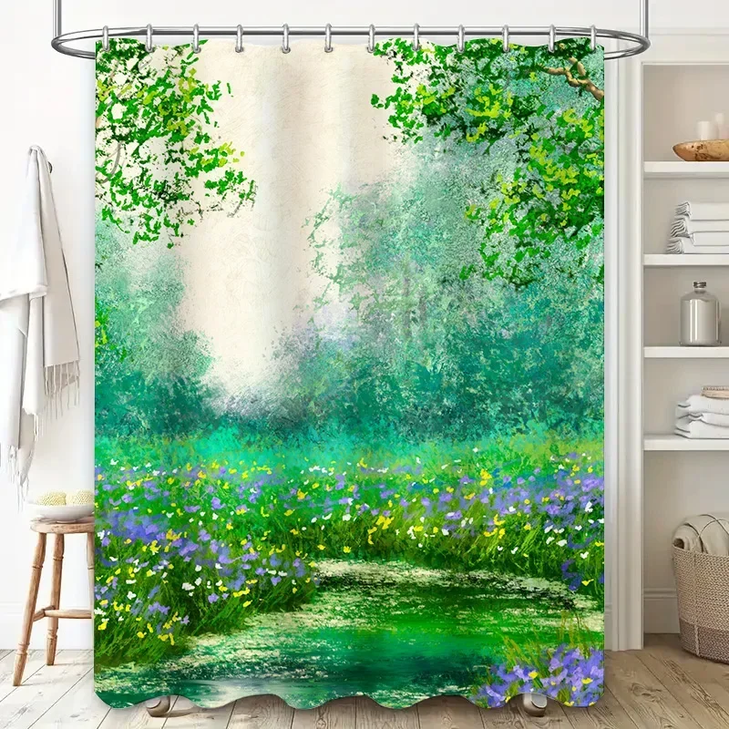 Rainforest Escape Shower Curtain Greenery Wildflowers Bath Decor with Hanging Rings Home Decoration for Bathroom 69 x 72 InchesV