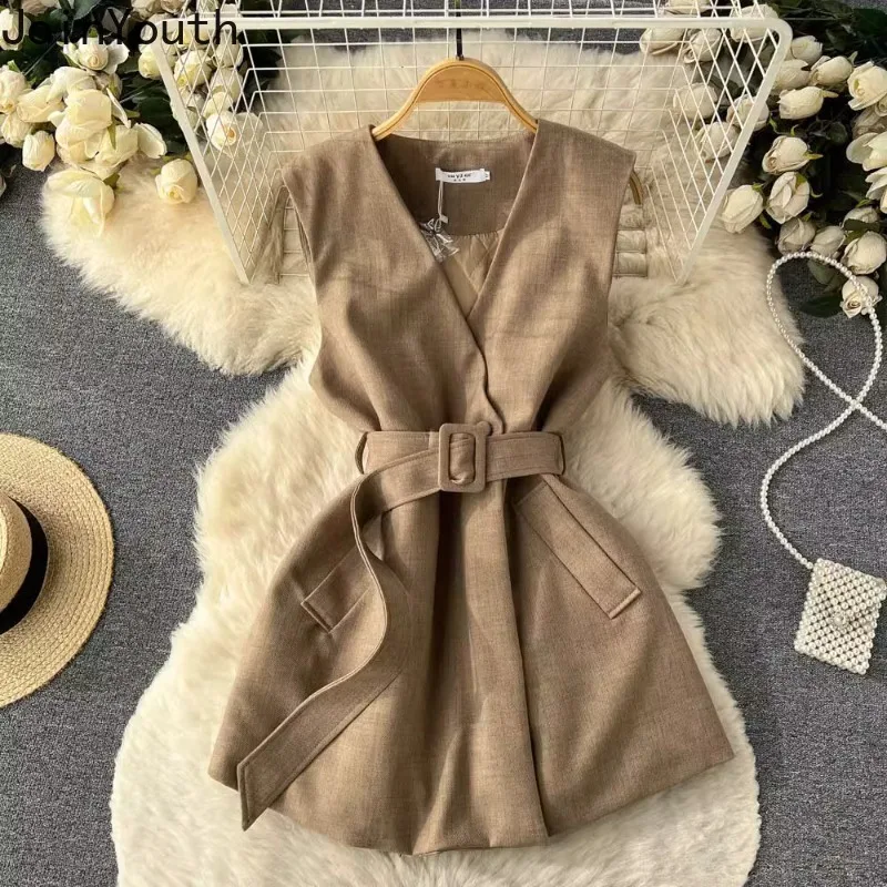 Korean Women Clothing Two Piece Sets Knitted Turtleneck Cropped Pullovers Slim Waist Mini Dress Outfits Chic Casual Suit 7n232