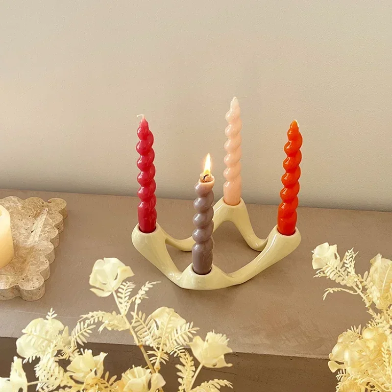 Silver Ceramic Candlesticker Decoration Wave Shaped Candle Holder Abstract Sculpture Ornament Nordic Ins Home Decoration