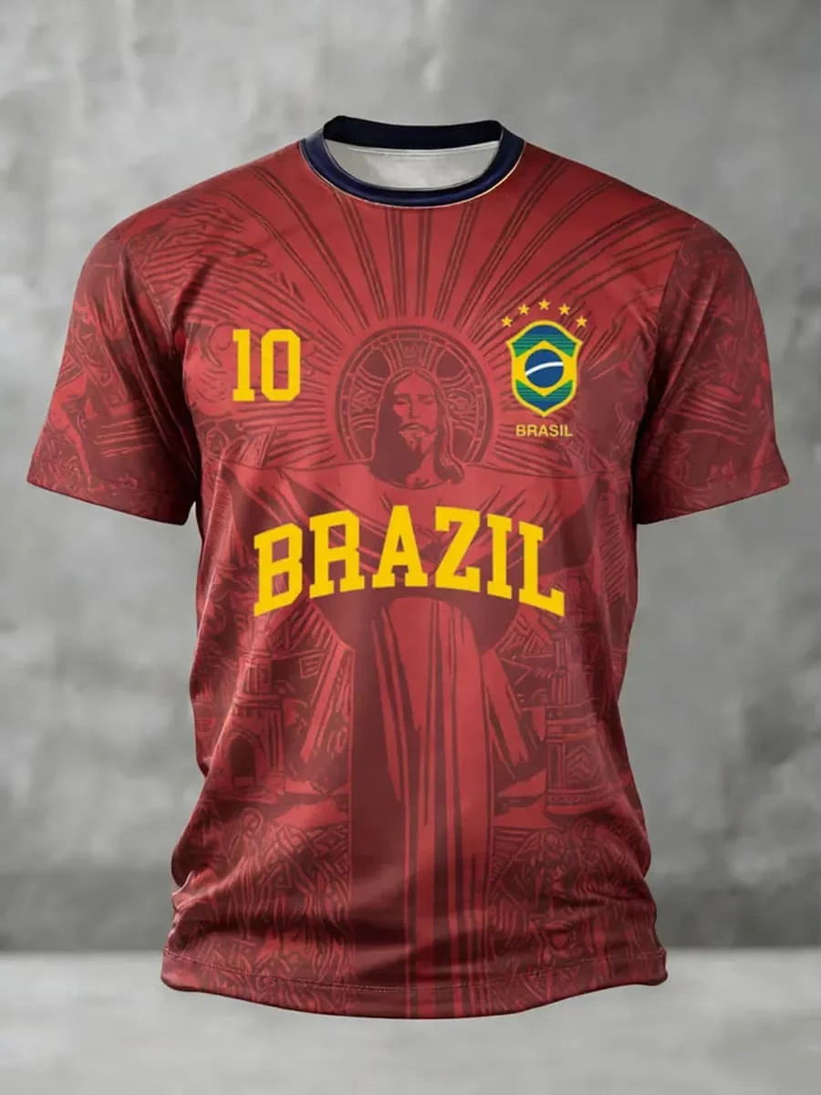 NEW Men 2026 Brazil Team Soccer Jersey Yellow Green 3D Print Short Sleeve T-Shirt Sports Tee Football Fan Casual Daily Wear Top