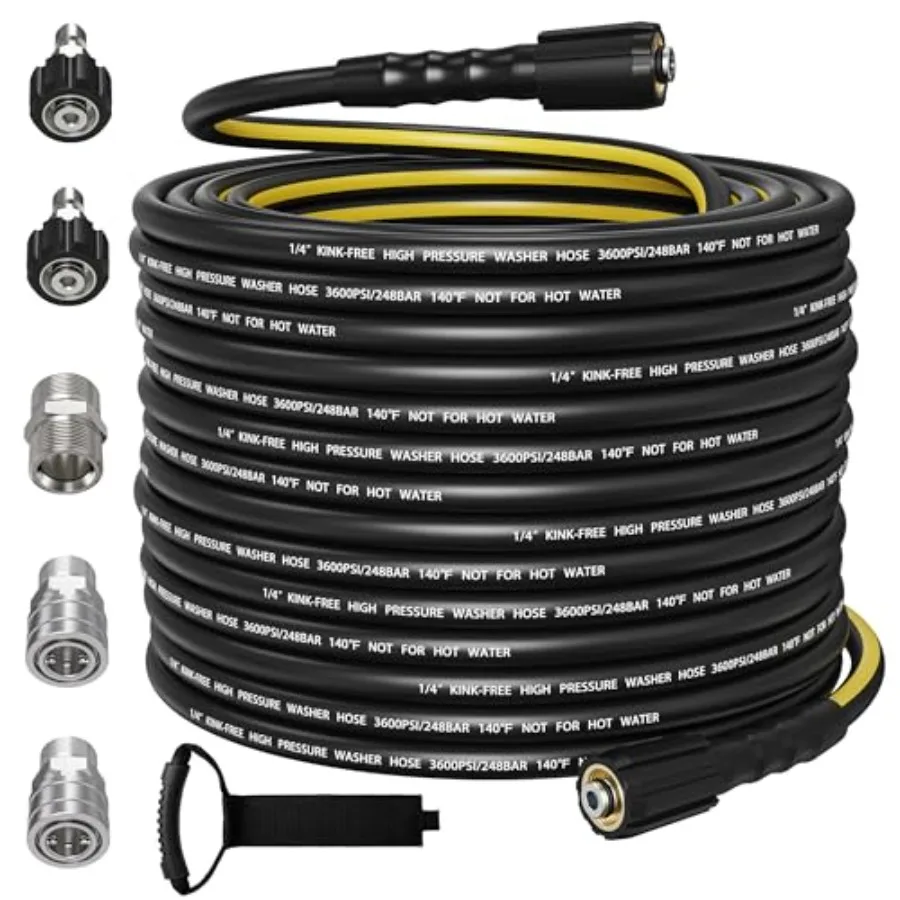 

® Flexible 50FT Pressure Washer Hose 1/4" 3600 PSI Kink-Free Replacement Hose with Quick Connect Kit - M22-14mm and 3/8" Fittin
