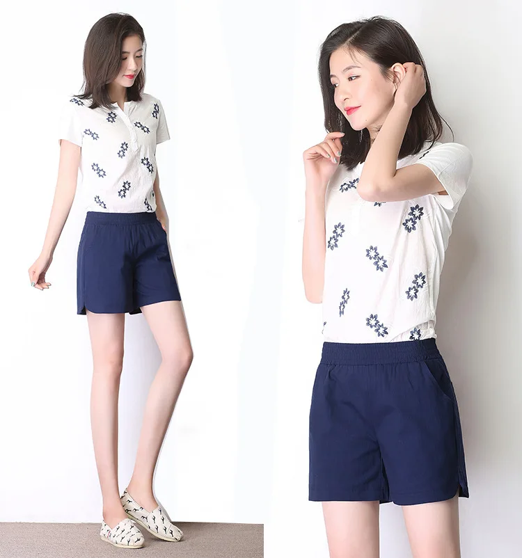 Summer and Autumn Pure Color Beach Split Leisure Commuting Sports Home Loose Wide Leg Shorts for Women