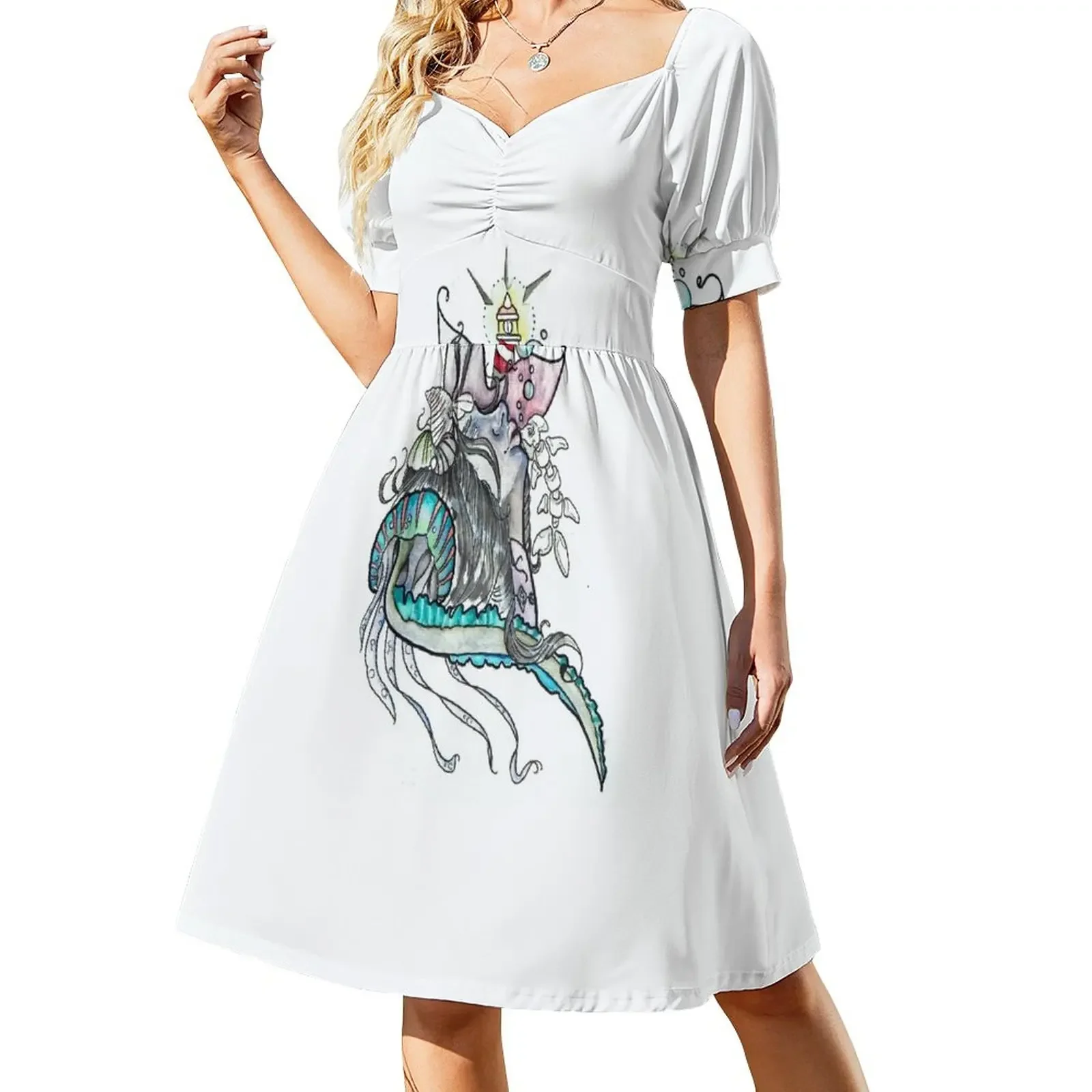 

Lady of the Ocean Short-Sleeved Dress dresses for womens Long dress Summer women's clothing