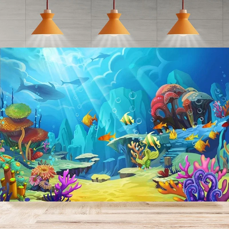 

Photography Backdrop Cartoon Colorful Sea Fantasy Underwater World Kids Theme Party Background For Cake Table Home Decor Banner