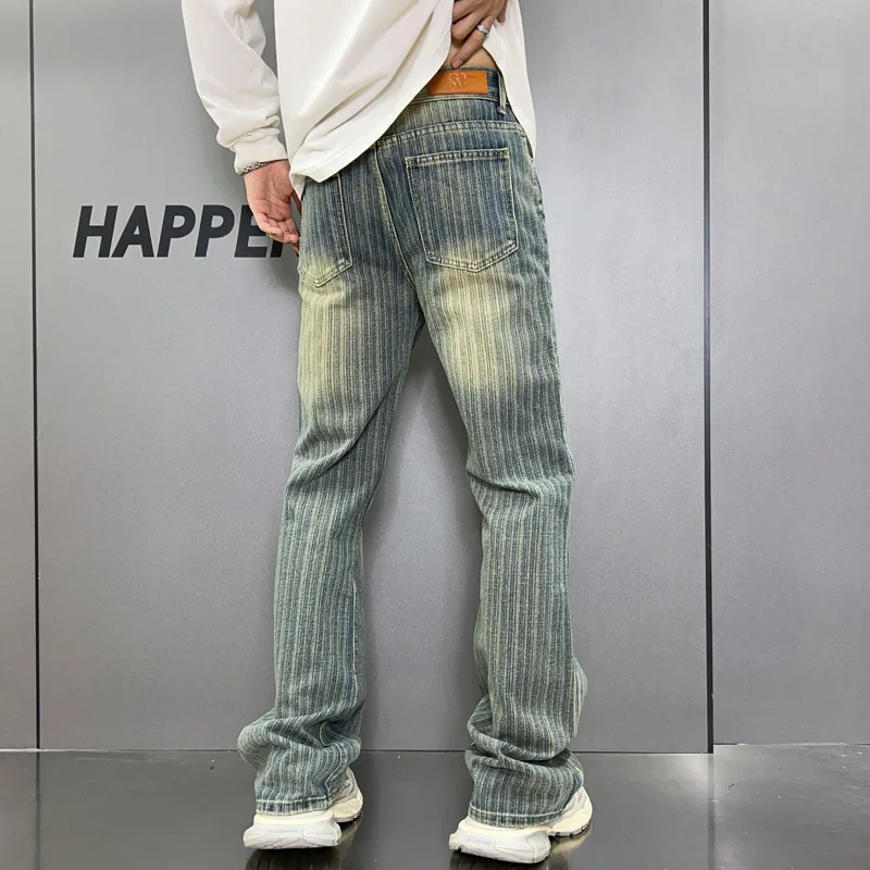 

Washed Indentation Loose Jeans Men 2024 Old Retro Street American Fashion Brand Straight Wide Leg Mop High-End Y2K Trousers