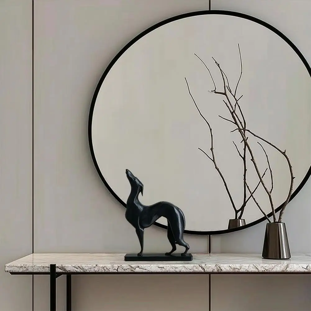 Matte Black Ornaments High-end Desktop Decoration 3d Printed Greyhound Statue Matte Black Minimalist Dog Sculpture for Home