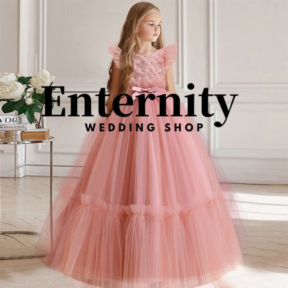 Girls O-neckDress Flower Bridesmaid Children Princess Clothes Long Party Gowns Pageant Prom Communion Vestidos 13 14 Years