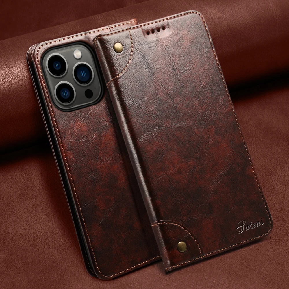 

Flip Leather Wallet Phone Case for iPhone 16 15 14 Pro Max 16E 16 Plus 11 12 13 Mini with Magnetic Card Slot Holder Cover LS055